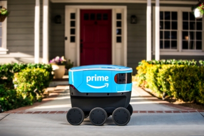  Amazon Scout ia a 6 wheeled robot that is used to deliver packages for the E-commerce site.