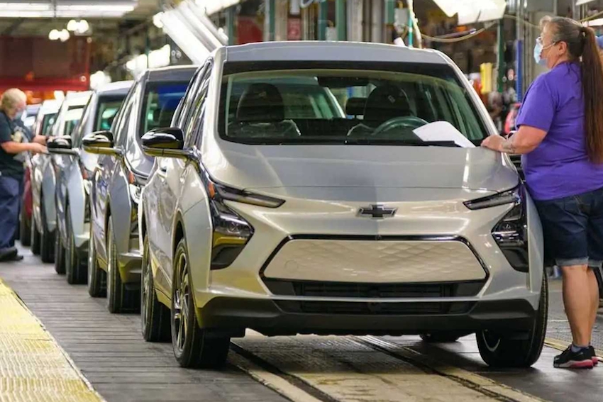 Chevrolet Bolt EV production at the General Motors Orion Assembly Plant in Orion Township, Michigan.